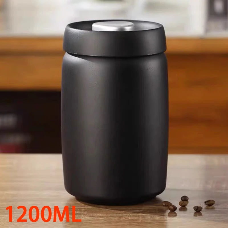 1200ml Vacuum Sealed Jug Coffee Beans Stainless Steel Canister Food Grains Candy Storage Jug Keep Fresh Moisture-proof
