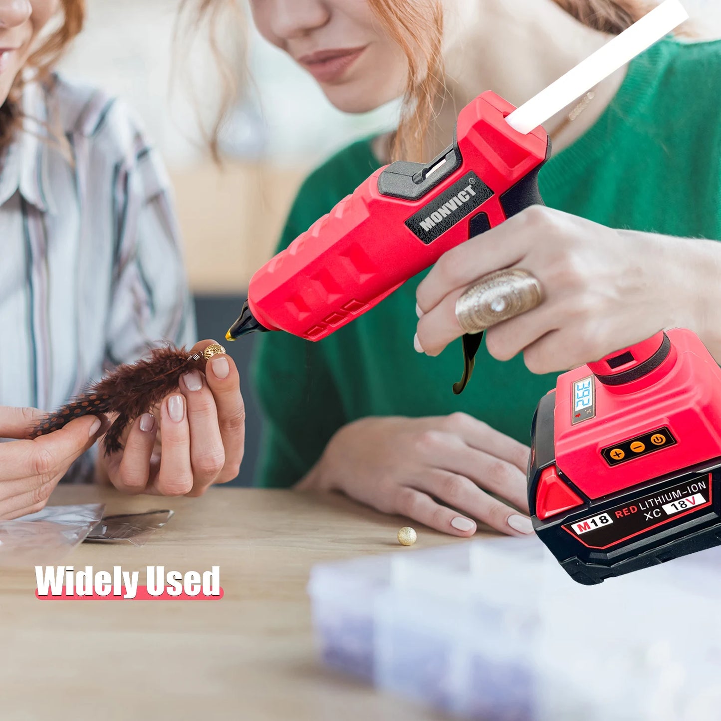 Upgraded 100W Cordless Glue Gun for Milwaukee 18V Battery,  Digital Temperature Adjustable Full Size Heavy Duty with 10 Sticks