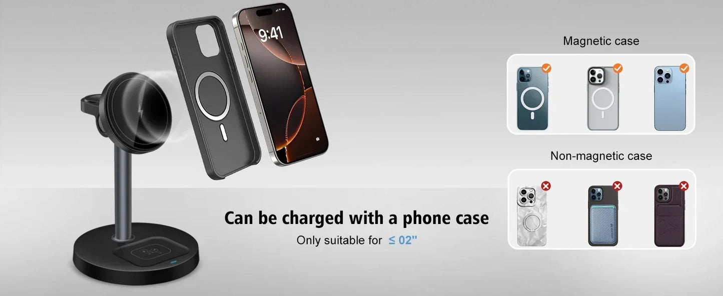 15W 3-in-1 Magnetic Wireless Charging Station For Magsafe iPhone 16 15 14 13 12 iWatch 10-2 SE AirPods Pro 4 Travel Fast Charger