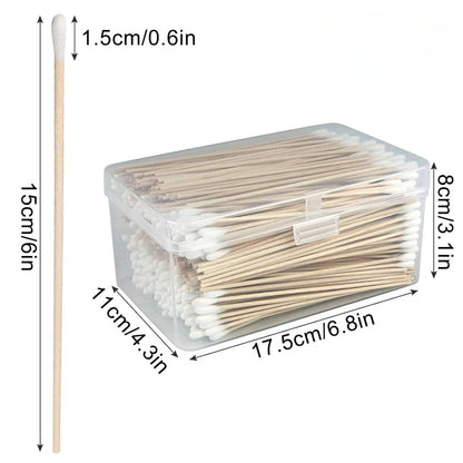 100/300PCS 6 Inch Precision Tips Cotton Swabs - Long Wooden Stick Cotton Buds Pointed Cotton Swabs With Case - Cotton