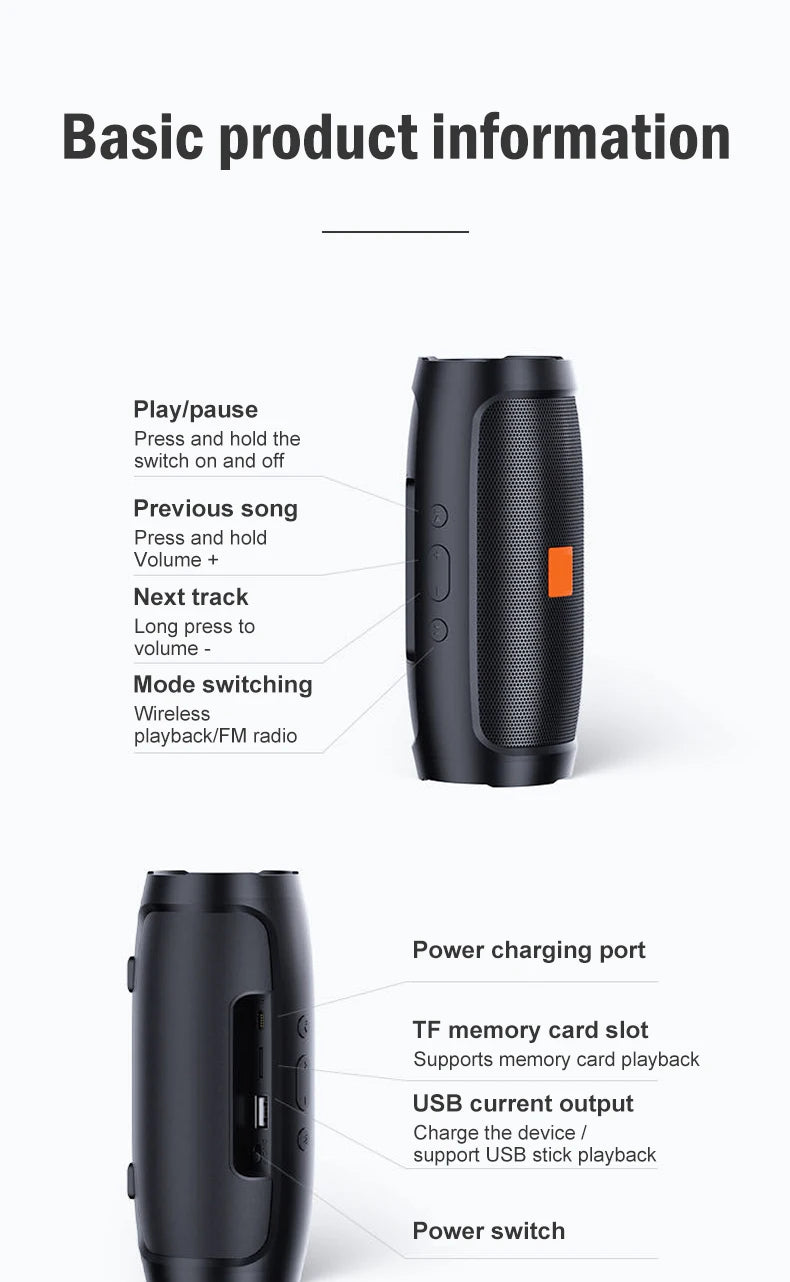 Bluetooth Speaker Dual Speaker Stereo Outdoor TF usb Playback Fm Voice Broadcasting Portable Subwoofer 50 Wireless Speaker