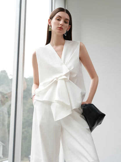 FSLE【Premium Series】2025 Summer Women's Textured Sleeveless Blouse - Crinkle Weave & Relaxed Fit with Artisan Detailing