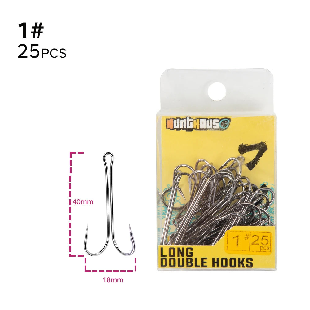 Hunthouse Double Hooks fishing hook long fishing stainless hook with soft lure sharp high carbon stee offset hook