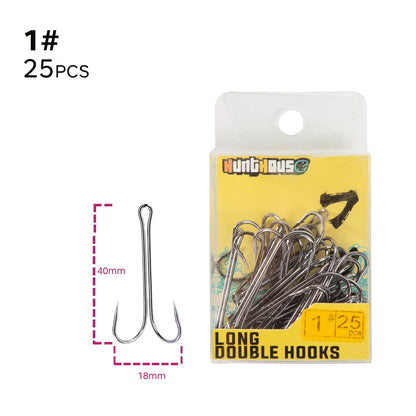 Hunthouse Double Hooks fishing hook long fishing stainless hook with soft lure sharp high carbon stee offset hook