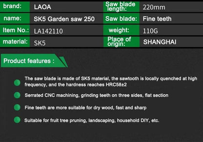 LAOA SK5 Hand Saw Household Woodworking Saw Small handheld Manual Saw 11 Fine Tooth Saw
