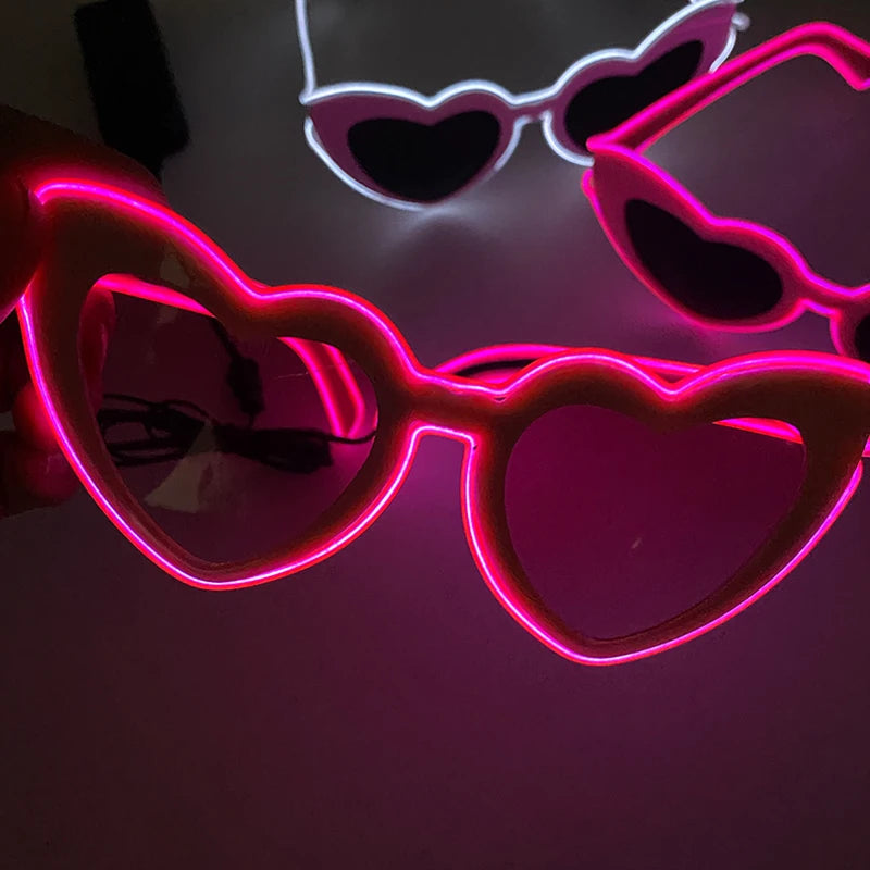 Light Up LED Glasses 5 Colors Heart Shape Glow Glasses Glow in The Dark Party Supplies Neon Party Favors for Kids Adults