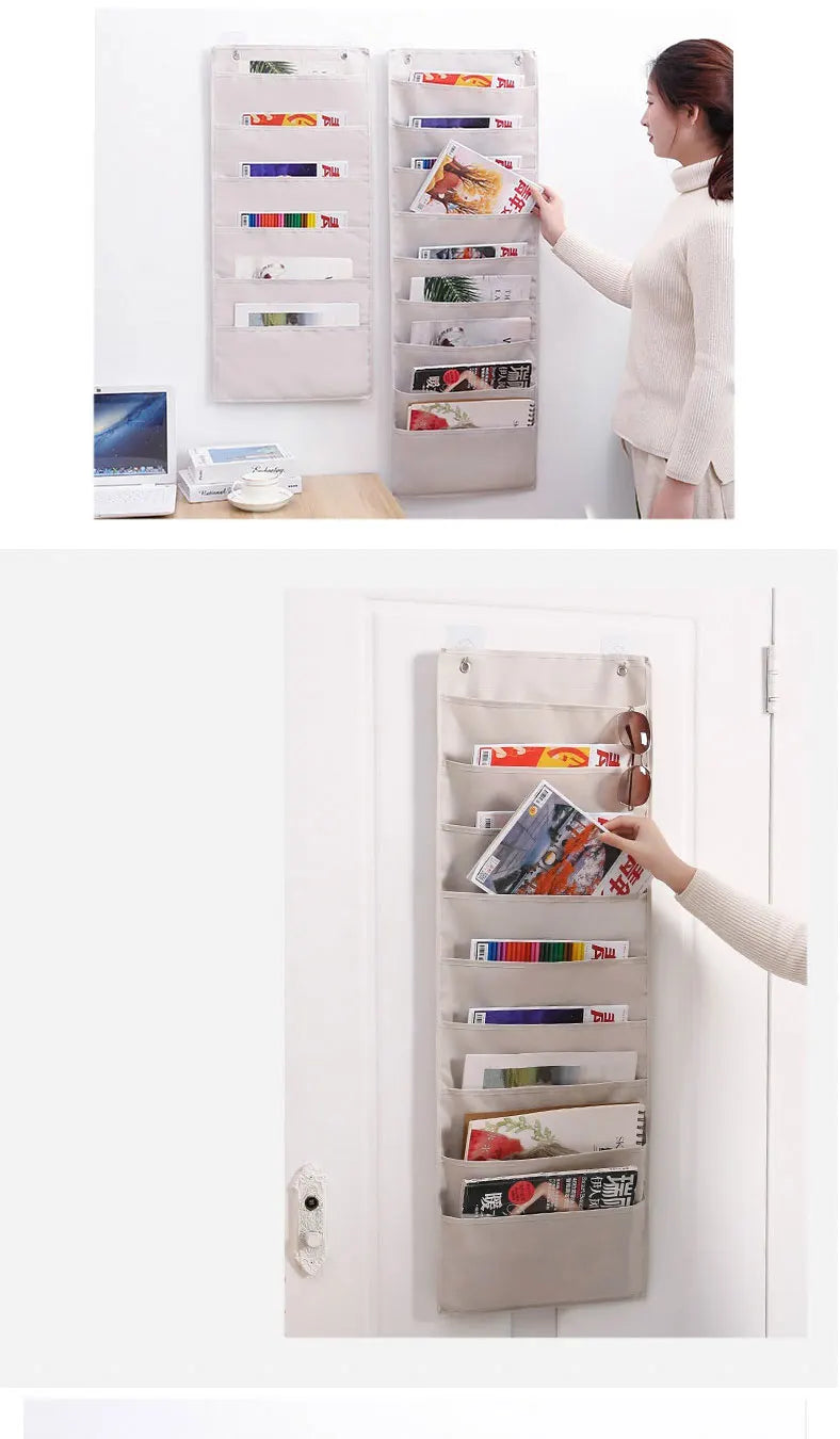 3/6/9 Pockets Wall Hanging Storage Bags Book Keys Mobile Phone Door Organizer Pouch Bedroom Dormitory Office Container