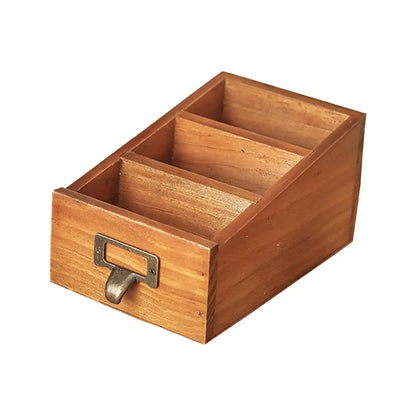 Wooden Desktop Organizer Keys Durable Mini with 3 Compartments Office Accessories for Home Bedroom Vanity Bathroom Countertop