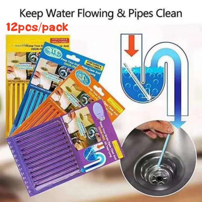 12 PCS Sticks Pipe Deodorizer Easy Drain Cleaning Sanitation Enzyme Rod Clog Remover Odors Eliminator Sewer Dredging