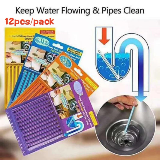 12 PCS Sticks Pipe Deodorizer Easy Drain Cleaning Sanitation Enzyme Rod Clog Remover Odors Eliminator Sewer Dredging