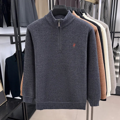 Winter Men's Ferret Fleece Embroidered Zipper Stand Up Collar Head Knitwear Plush Thick Soft Sweater  Mens Clothes  Pull Coreen