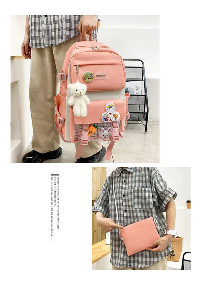 New Large-Capacity Primary School Junior High School Students Shoulders Backpack High School Five Sets of Multi-Compartment Fash