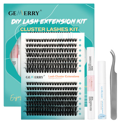 Gemerry 50P Eyelashes Extension Kits 280pcs Lash Clusters Lash Bond And Seal Lash Glue Remover And Lash Tweezer Makeup Supplies