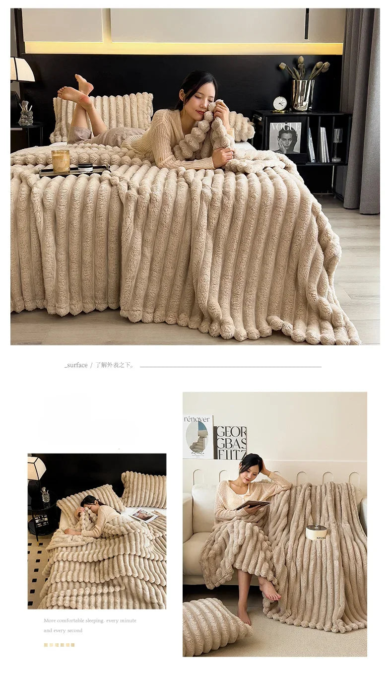 Solid Color Thickened Wide Striped Multifunctional Blanket Can Be Used As Bed Sheet Cover Blanket， Nap Blanket， Pet Blanket