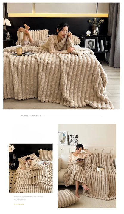Solid Color Thickened Wide Striped Multifunctional Blanket Can Be Used As Bed Sheet Cover Blanket， Nap Blanket， Pet Blanket