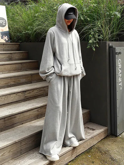 UOOZEE 2025 New Women Palazzo Pants Black Grey Color Spring Summer Fashion Casual High Waisted Wide Leg Trousers Bottoms