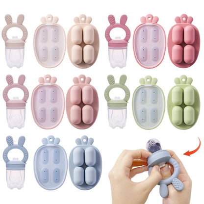 Bunny Animal Design Fruit Feeder Set Breast Milk Freezer Tray Food Soup Silicone Freezer Tray BPA Free Silicone Popsicle Mold
