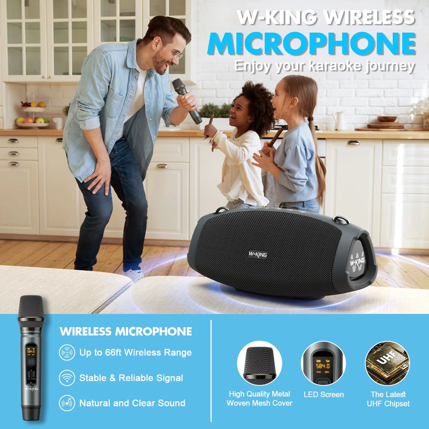 W-KING (120W PEAK)70W Portable Loud Bluetooth Speakers with Wireless Microphone,  Waterproof Outdoor Wireless Bluetooth