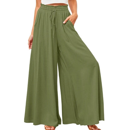 Women's Palazzo Pants Elastic High Waist Flowy Loose Wide Leg Pants Trousers Dropship