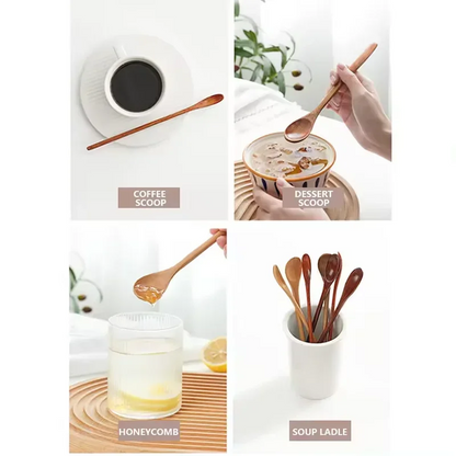 6Pcs Wooden Spoons Set, Kitchen Utensils for Soup, Dessert & Dinner Serving, Wood Cutlery