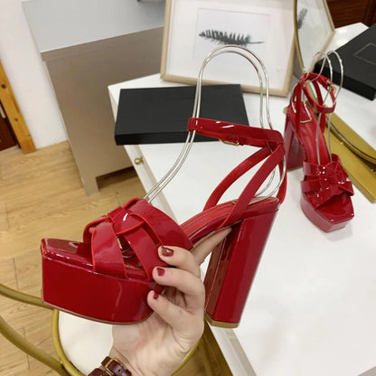 Fashion Women's Sandals Brand Luxury Women's Shoes Elegant Party High Heels Leather Waterproof Office Shoes Sexy Dating Shoes