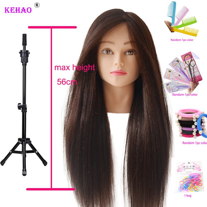 85%Real Hair Doll Head For Hairstyle Professional Training Head Kit Mannequin Head Styling To Practice Hot Curl Iron Straighten