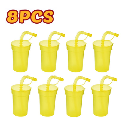 Neon Sipper Cups - Colorful, Spill-Proof Cups with Lids and Straws - Ideal for School Events, Themed Parties, and Birthday Party