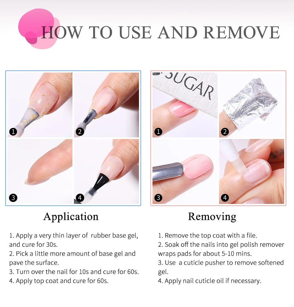 UR SUGAR 7ml Pale Pink Rubber Base Gel Nude Color Semi Permant Soak Off UV LED Self-leveling Gel Varnishes Great Coverage
