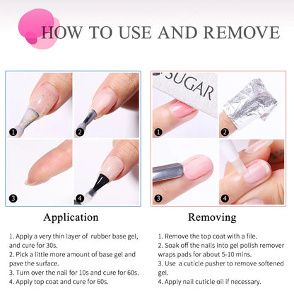UR SUGAR 7ml Pale Pink Rubber Base Gel Nude Color Semi Permant Soak Off UV LED Self-leveling Gel Varnishes Great Coverage