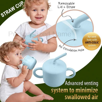 Food Grade Silicone Baby Feeding Cups Personalized Name Children Learn Drinking Cups Sippy Cups Kids Toddlers Straw Water Bottle