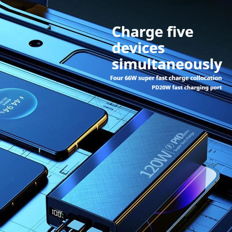 80000mAh Large Capacity Portable Power Bank 120W Super Fast Charging Mobile Power Supports The Simultaneous Use Of 5 Devices