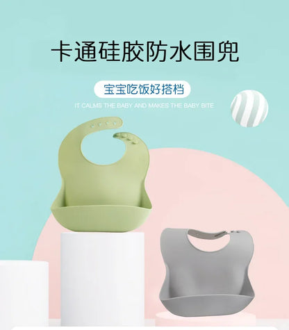 Baby Food Grade Silicone Children's Saliva Pocket 3D Waterproof Food Bib Rice Pocket Hygienic Silicone Bib for Children