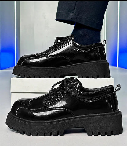STRONGSHEN Men Patent  Leather Shoes Round Toe Casual Platform Business Shoes Fashion Wedding Banquet Party Formal Dress Shoes