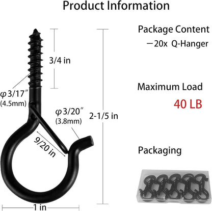 Hanger Hooks with Safety Buckle,Windproof Screw Hooks for Hanging Outdoor String Lights,Ceiling Hooks Plants,Christmas Lights