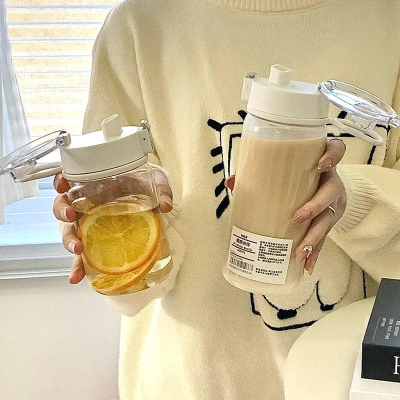 Portable Transparent Kawaii Water Bottle Sports Water Cup Plastic Handy Cup Outdoor Travel Office Essential Water Bottle ]Cup