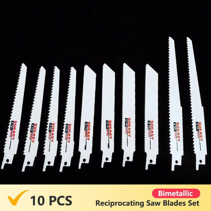 10pcs Saw Blades Set Carbide Woodworking Wood Fibreboard Metal Cutting Reciprocating Power Tools Accessories