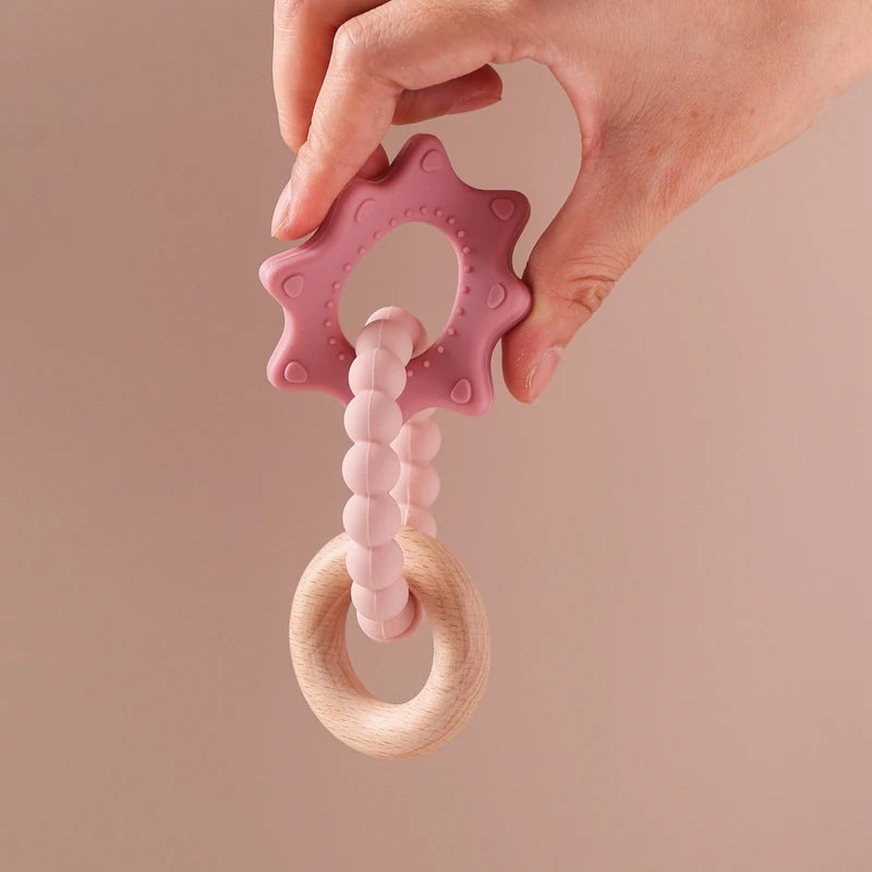 Baby Silicone Teethers Rattle Toys Newborn Chew Food Grade Teethers Training Bed Toy Baby Silicone Soothing Toy Accessories Gift