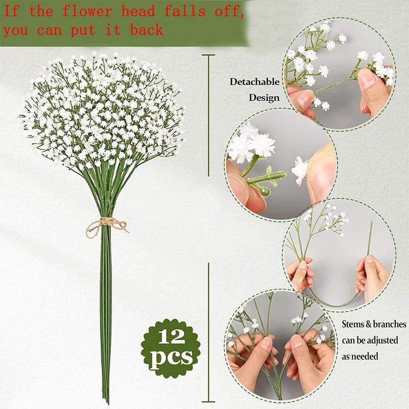 61cm Artificial Flowers Babys Breath Bouquet Plastic Gypsophila Fake Flowers for Home Decor Party Wedding Decorations Table Vase