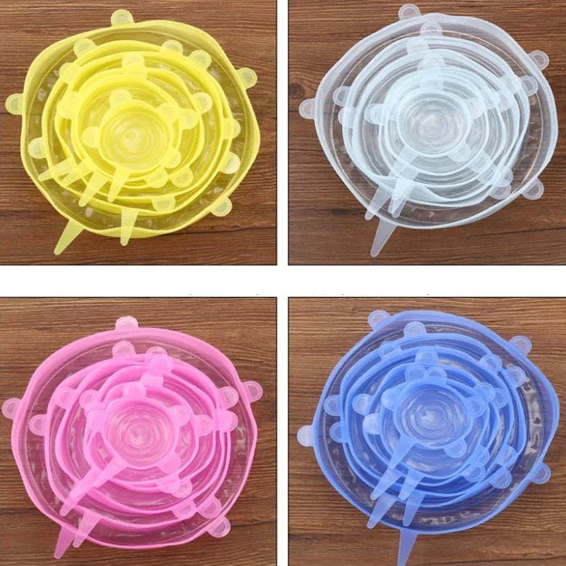 6 Pcs Silicone Covers Stretch Lids for Kitchen Microwave Food Caps Food Universal Dish Stretch Lids for Cans Kitchen Accessories
