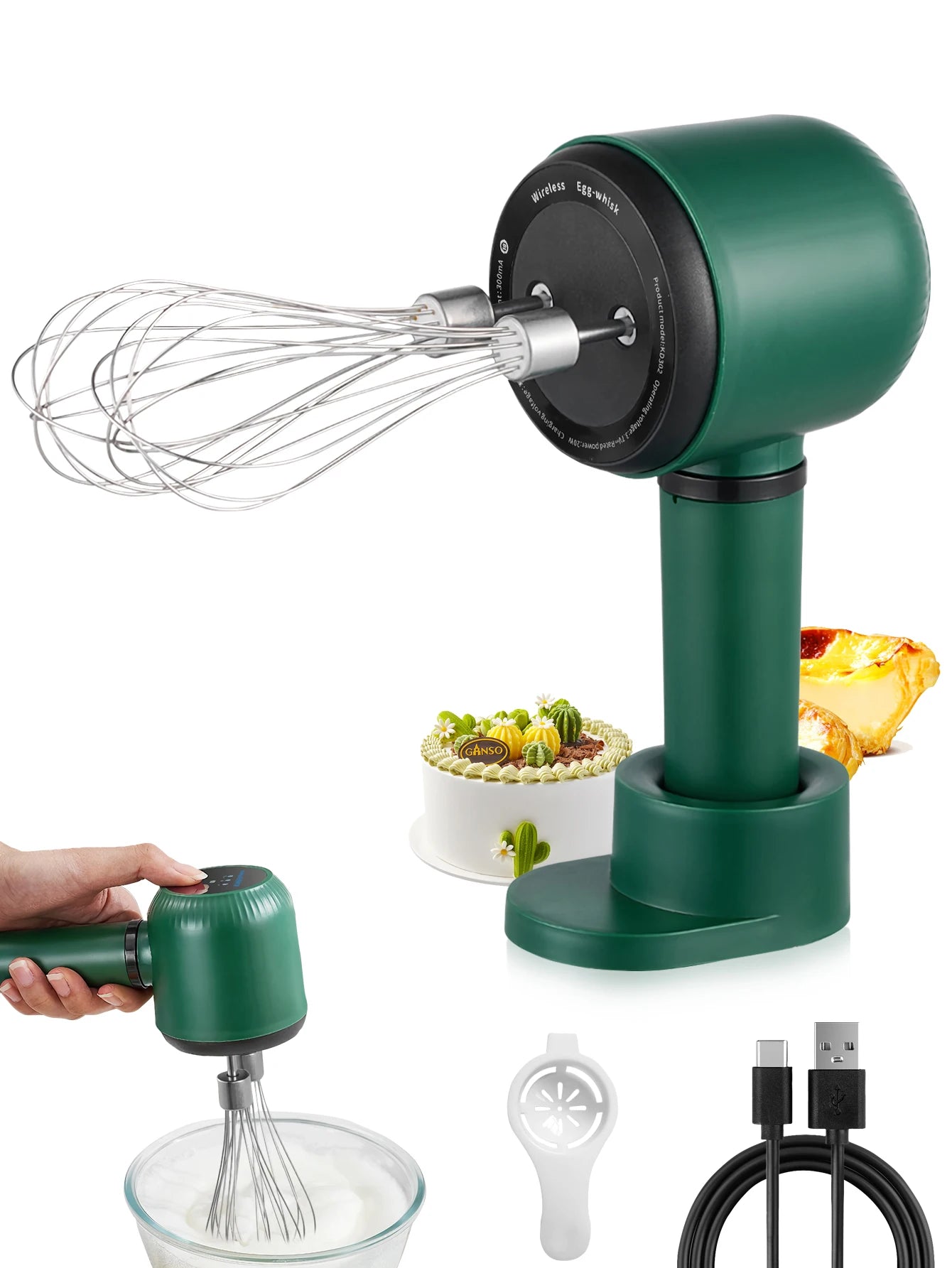 USB Rechargeable Electric Hand Blender Wireless Portable Hand Whisk Rechargeable 3-Speed And 2 Whisk For Baking Whisk Milk Cream