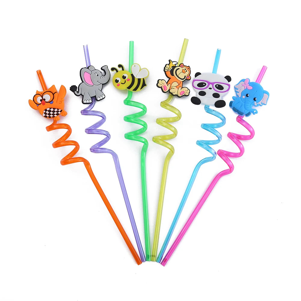 6-12  Animal Ocean Shaped Straws Party Party Gifts Reusable Children's Straws Party Party Supplies Provide Free Cleaning Brushes
