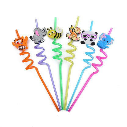 6-12  Animal Ocean Shaped Straws Party Party Gifts Reusable Children's Straws Party Party Supplies Provide Free Cleaning Brushes