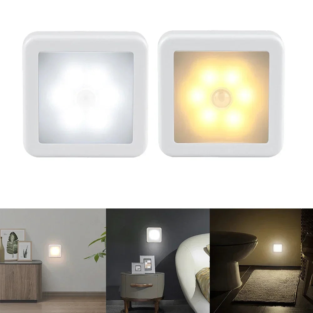 LED Night Light Smart Motion Sensor Battery USB Charging Operated Bedside Lamp Living Room Hallway Pathway Toilet Home Lighting