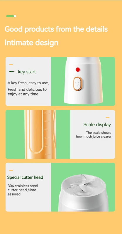 Portable Wireless Blender Electric Fruit Juicer Machine For Orange Ice Crushing 10 Blades Auxiliary Food Machine 1500mA Mixer