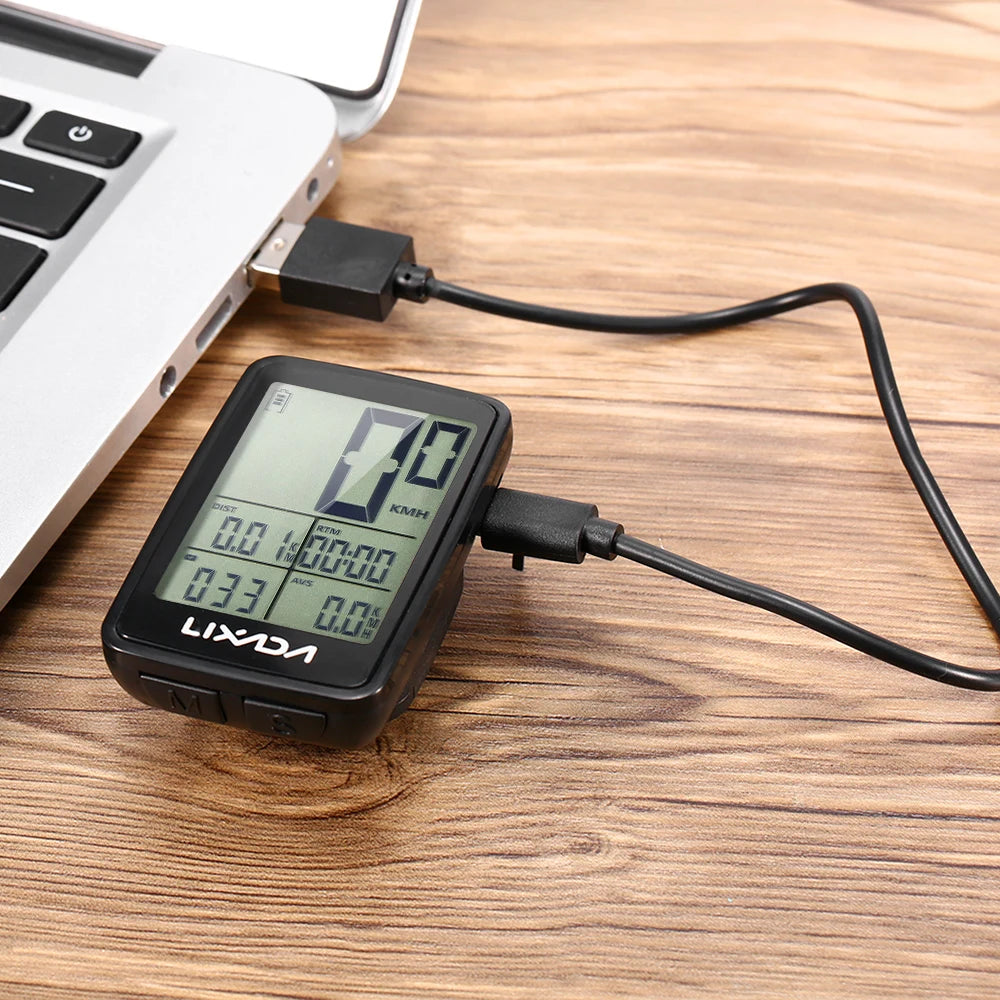 Lixada USB Rechargeable Wireless Bike Cycle Computer Bicycle Speedometer Odometer with Computer Mount Holder Computer