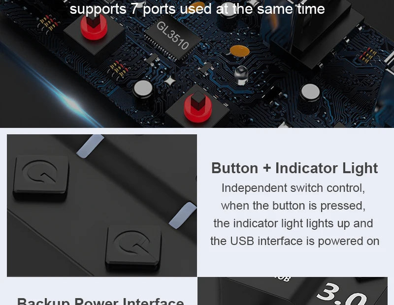 USB 3.0 Power Adapter 7 Port Multi USB Splitter Hub USB Hub 2.0 USB Multiple Expander Switch 30CM Cable Hub Docking Stations