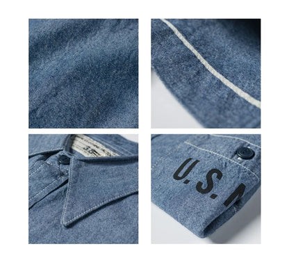 Bronson Repro USN Chambray Work Shirt Rugged Men's Selvedge Workwear Light Blue