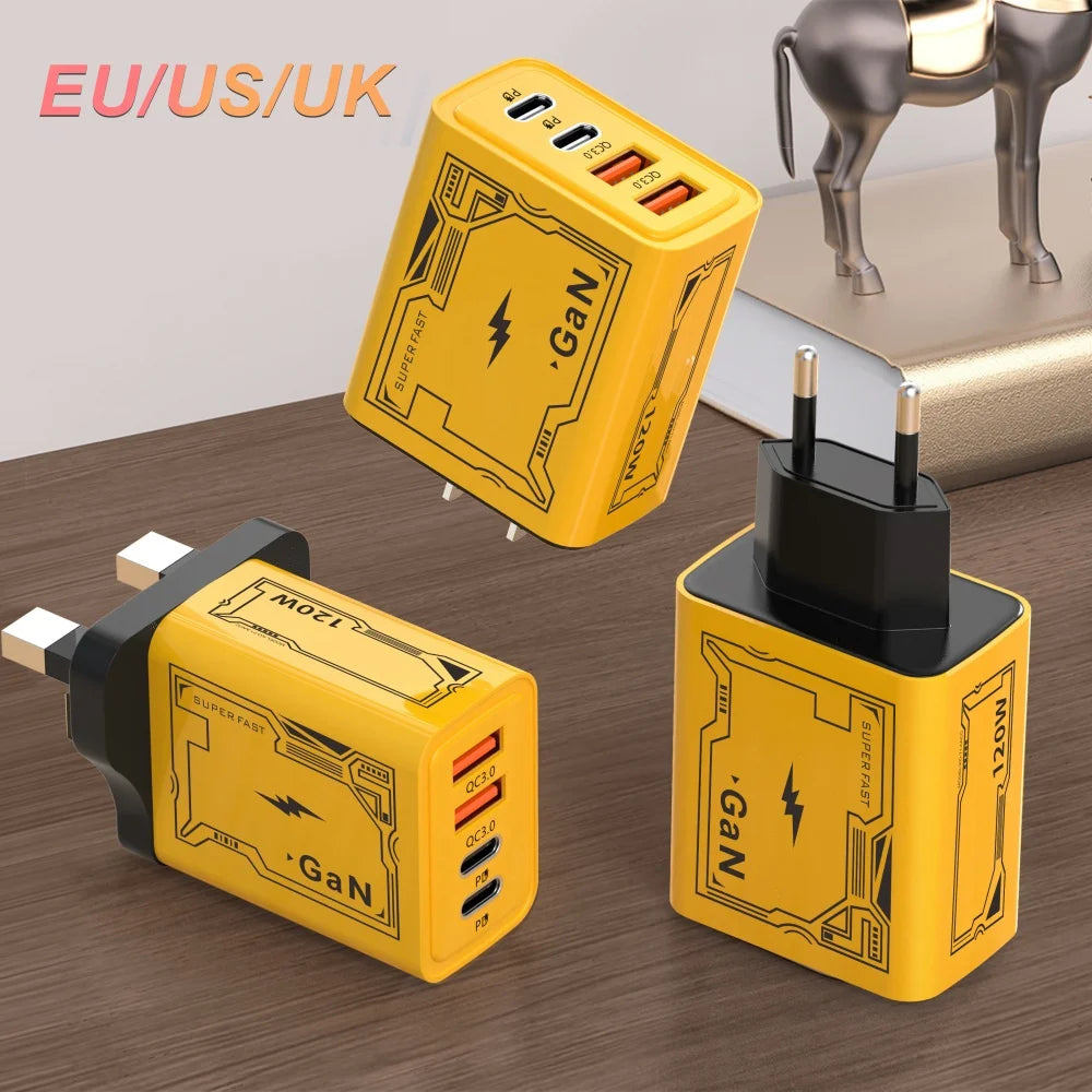 Total 120W GaN Charger For Xiaomi Fast Charging Type C QC3.0 Adapter iphone Samsung Huawei Xiaomi OPPO Realme Phone Charger