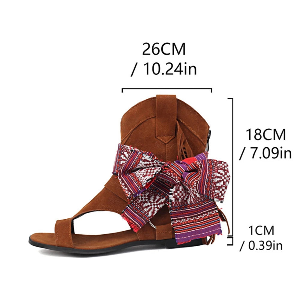 Sandalias De Mujer 2025 Summer Fashion Casual Beach Shoes Flat Women Sandals Bohemian Tassel Cool Boots Super Big Size 50 A05