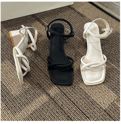 Sandals, 2024 Summer New Fashion Gentle Retro Chunky Non-slip Sandals, A Line with 5cm High Heels Summer Beach Sandals
